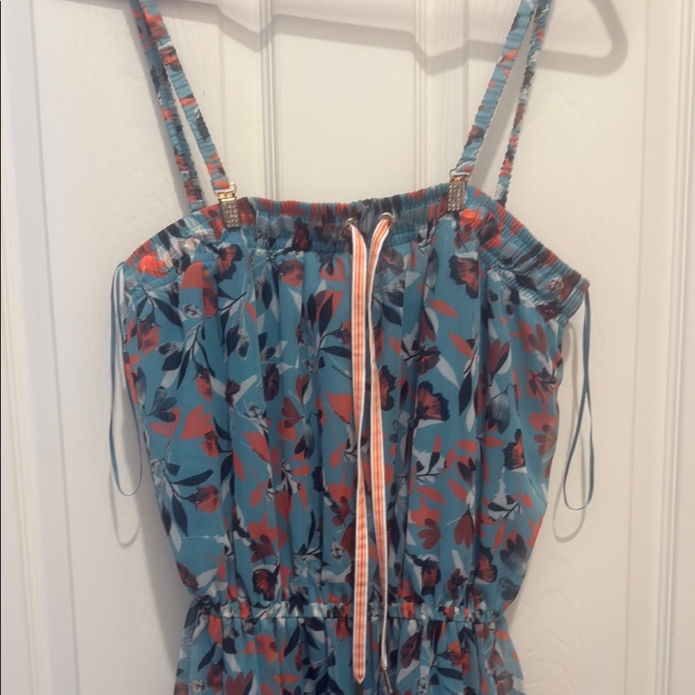 Floral Blue Midi Dress by Via dell Perle which is a sub division of La perla